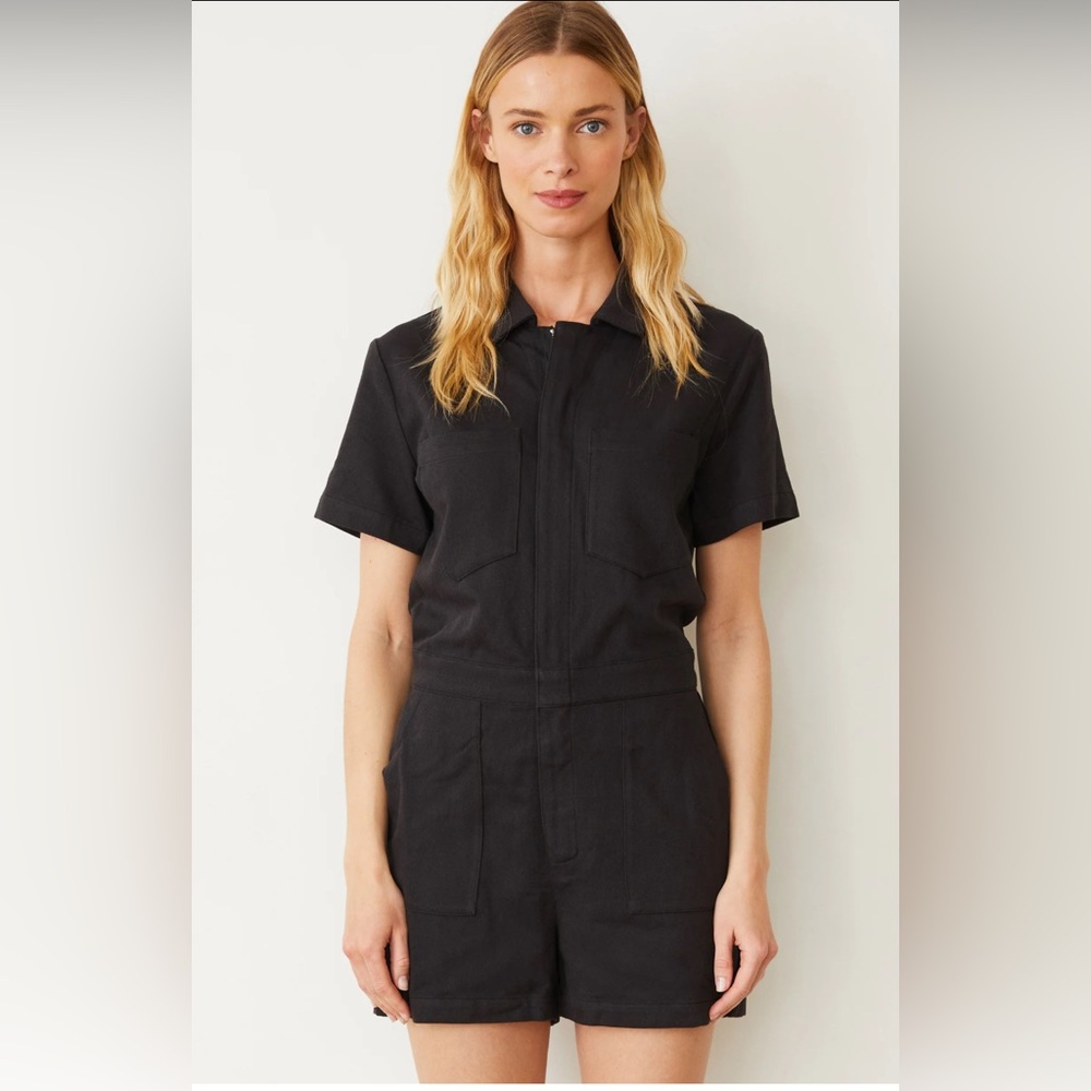 NEW. NWT. Monrow Faded Black Soft Twill Romper